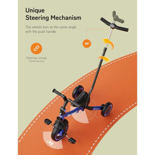 besrey Skladacia trojkolka 7 v 1 pre deti od 1 do 5 rokov, s vodiacou tyčou, nastaviteľným sedadlom, väčšími kolesami, modrá