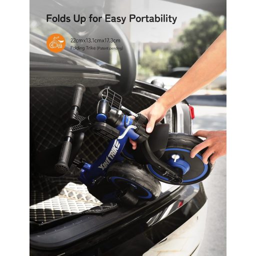 besrey 7 az 1-ben Összecsukható Tricikli 1-5 Éves Gyerekeknek, Tolókarral, Állítható Magasságú Üléssel, Nagyobb Kerekekkel, Kék