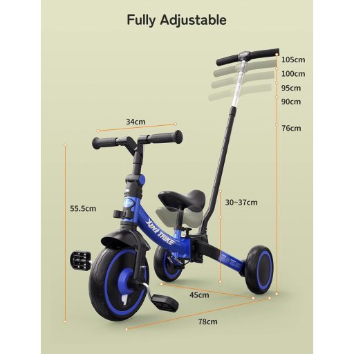 besrey 7 az 1-ben Összecsukható Tricikli 1-5 Éves Gyerekeknek, Tolókarral, Állítható Magasságú Üléssel, Nagyobb Kerekekkel, Kék