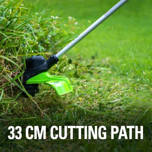 Greenworks 24V akkus fűnyíró 33cm vágásszélességgel, 2x2Ah akkuval és töltővel