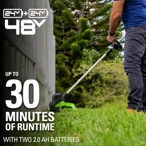 Greenworks 24V akkus fűnyíró 33cm vágásszélességgel, 2x2Ah akkuval és töltővel