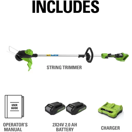 Greenworks 24V akkus fűnyíró 33cm vágásszélességgel, 2x2Ah akkuval és töltővel