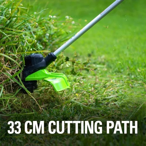 Akumulátorová kosačka Greenworks 24V so záberom 33 cm, 2x2Ah batériami a nabíjačkou