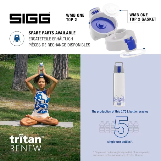 SIGG Total Clear ONE Tritan ivópalack 0,75L szénlezárható, mosogatógépbiztos, szivárgatásmentes - Blue, 0.75 L