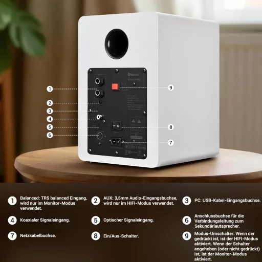 Sanyun SW206 80W Aktív Polc Hangfal - Studio Monitor és HiFi Mód, Bluetooth 5.0