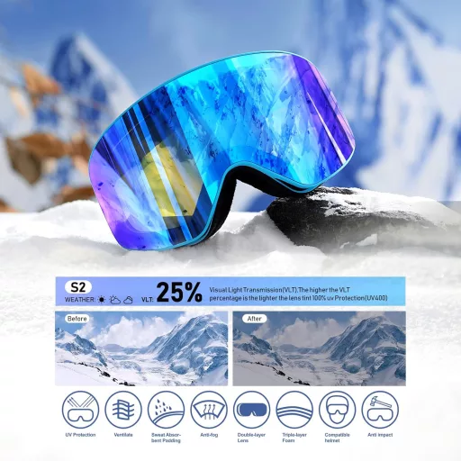 Dizokizo Síszemüveg Cserélhető Lencsével, Anti-Fog UV Védelem Férfiaknak Nőknek