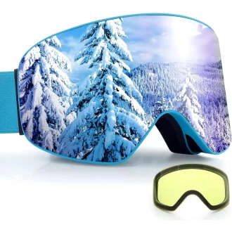   Ochelari de schi Dizokizo cu lentile interschimbabile, anti-ceață și protecție UV, pentru bărbați și femei