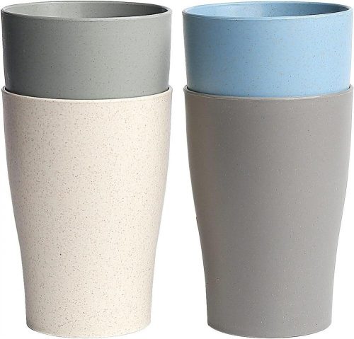 Set de 4 pahare de plastic Zusammen, de 400 ml fiecare, pentru microunde și mașina de spălat vase.