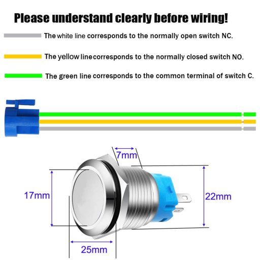 Gebildet 22mm Rozsdamentes Nyomógomb Kapcsoló 5A Vízálló Fém Ipari Nyomógomb