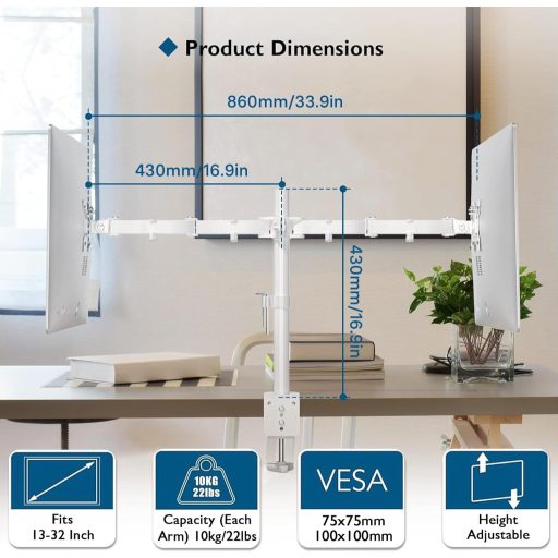 BONTEC Dual Monitor Tartó 13-27 Hüvelykes LCD Kijelzőhöz, Ergonomikus Forgatható Monitortartó Kar