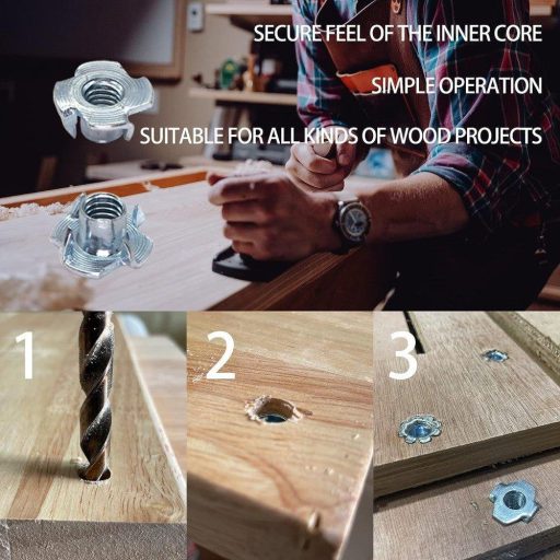 ATNSDPB 30ks M6 T-matica pre lezecké steny, drevené lezecké úchyty - 4-zubové, závitové, 10,5mm