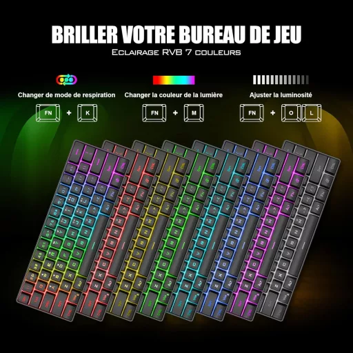 RedThunder 60% AZERTY Gamer Billentyűzet Egér Szett RGB Háttérvilágítás