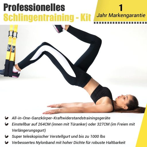 COFOF Sling Trainer - Trening cijelog tijela kod kuće, s pričvrsnikom za vrata, prijenosni set za vježbanje s planom treninga, nosivost 500 kg, žuta