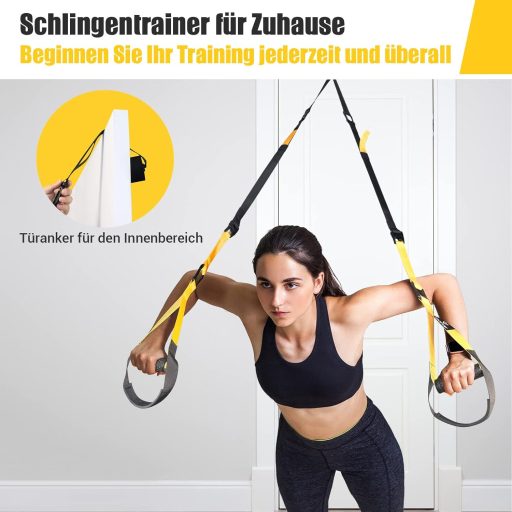 COFOF Sling Trainer - Trening cijelog tijela kod kuće, s pričvrsnikom za vrata, prijenosni set za vježbanje s planom treninga, nosivost 500 kg, žuta