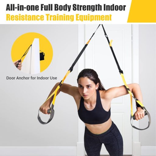 COFOF Sling Trainer Edzőheveder - Teljes Test Edzés Otthon, Ajtórögzítővel, Hordozható Edzőszett Edzéstervvel, 500kg Teherbírás, Sárga