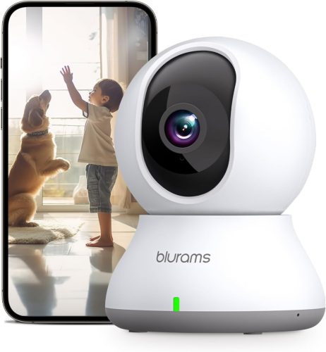 Blurams 360° beltéri WiFi biztonsági kamera 2K felbontással, éjjellátó, Alexa és Google kompatibilis