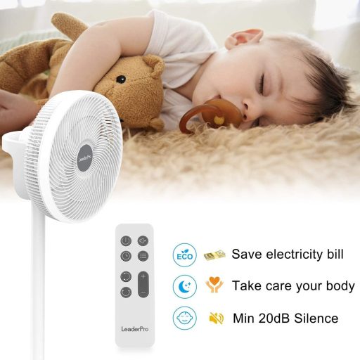 LeaderPro 2 az 1-ben DC Motor Álló Ventilátor - Rendkívül Halk 12.8 dB, 3D Oszcilláció, Távirányítóval, Energiatakarékos Turbó Légkeringető