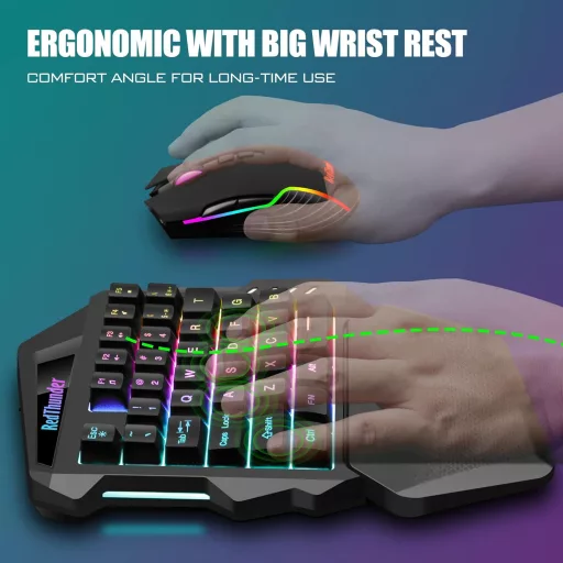 RedThunder G60 Vezeték Nélküli Egykezi Gamer Billentyűzet, 2000 mAh Akkumulátor, RGB Háttérvilágítás, Ergonomikus, PC/Mac/PS5 Kompatibilis
