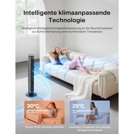 Ventilator turn silențios Pelonis cu telecomandă, temporizator de 9 ore, 4 moduri, 5 viteze