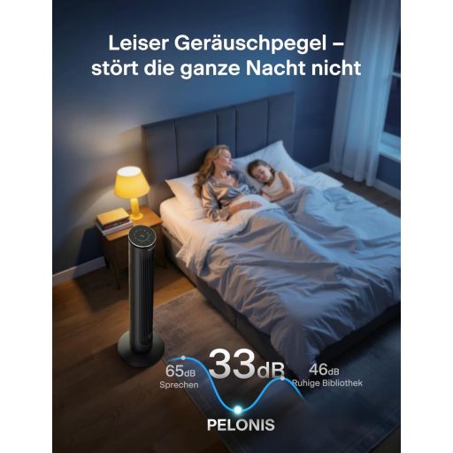 Ventilator turn silențios Pelonis cu telecomandă, temporizator de 9 ore, 4 moduri, 5 viteze