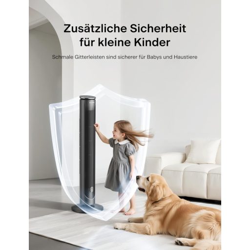 Ventilator turn silențios Pelonis cu telecomandă, temporizator de 9 ore, 4 moduri, 5 viteze