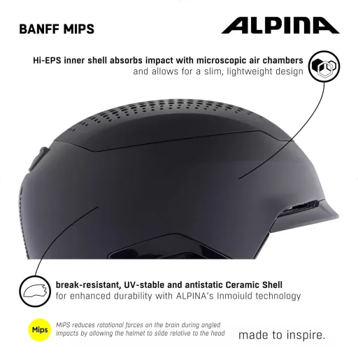 ALPINA Banff MIPS 55-59 cm Cască de schi ușoară cu cască de snowboard - Cască pentru adulți Negru Mat