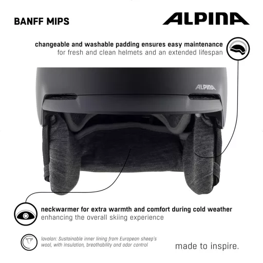 ALPINA Banff MIPS Könnyű Síelő és Snowboard Sisak 51-55 cm Felnőtteknek - Matt Fekete