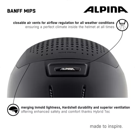 ALPINA Banff MIPS Könnyű Síelő és Snowboard Sisak 51-55 cm Felnőtteknek - Matt Fekete