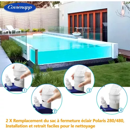 Covienapp 2 db szűrőzsák Polaris 280 480 medencetisztítóhoz cipzárral fehér