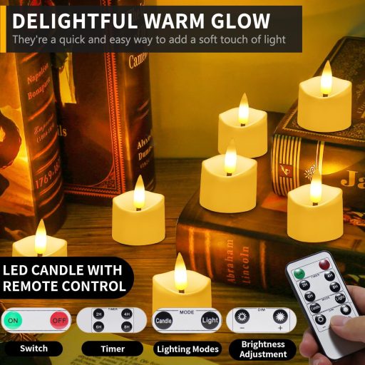 daphomeu 12 LED gyertyalámpa távirányítóval, időzítővel, füstmentes dekorációs lámpa