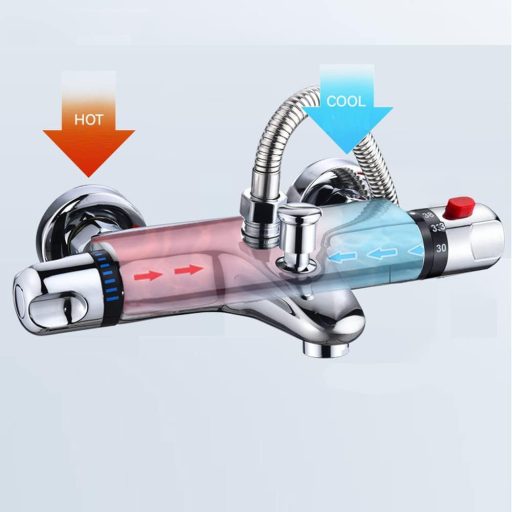 Baterie cadă termostatică Vinteky, cromată, cu 2 guri de scurgere