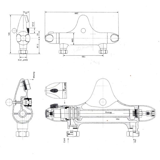 Vinteky Termosztátos Kádcsap Fürdőszobai Csaptelep Krómozott 2 Kifolyással