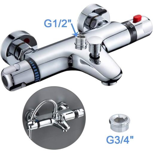 Baterie cadă termostatică Vinteky, cromată, cu 2 guri de scurgere