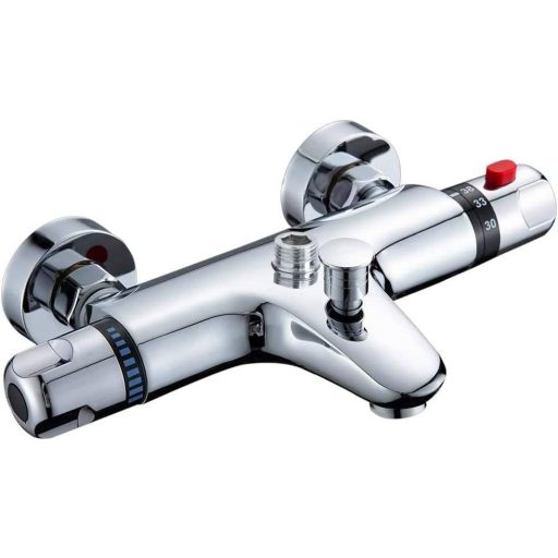Baterie cadă termostatică Vinteky, cromată, cu 2 guri de scurgere