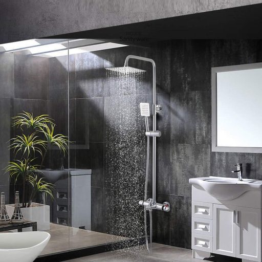 Baterie cadă termostatică Vinteky, cromată, cu 2 guri de scurgere