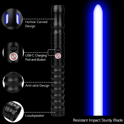 Săbii laser de duel pentru adulți - Mâner metalic, 112 cm, control prin gesturi, 16 efecte sonore, pentru dueluri intense, negru