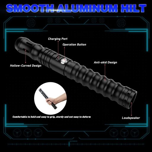 Săbii laser de duel pentru adulți - Mâner metalic, 112 cm, control prin gesturi, 16 efecte sonore, pentru dueluri intense, negru