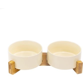   SPUNKYJUNKY Keramička dupla posuda s bambusovim stalkom za mačke i pse, 850 ml, bež