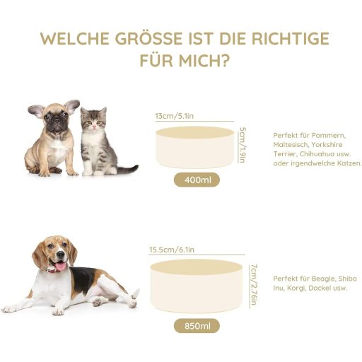 SPUNKYJUNKY Kerámia Dupla Tál Bambusz Állvánnyal Macskáknak és Kutyáknak 850ml Bézs