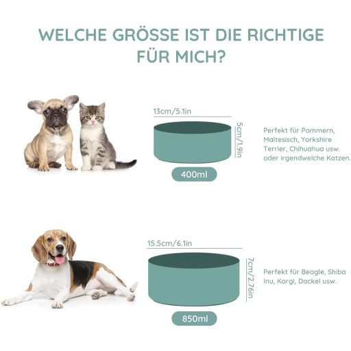 SPUNKYJUNKY Kerámia Dupla Tál Bambusz Állvánnyal Macskáknak és Kutyáknak 400ml Zöld