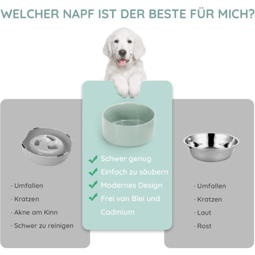 SPUNKYJUNKY Kerámia Dupla Tál Bambusz Állvánnyal Macskáknak és Kutyáknak 850ml Világoszöld