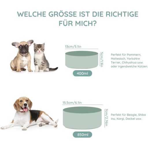 SPUNKYJUNKY Kerámia Dupla Tál Bambusz Állvánnyal Macskáknak és Kutyáknak 850ml Világoszöld