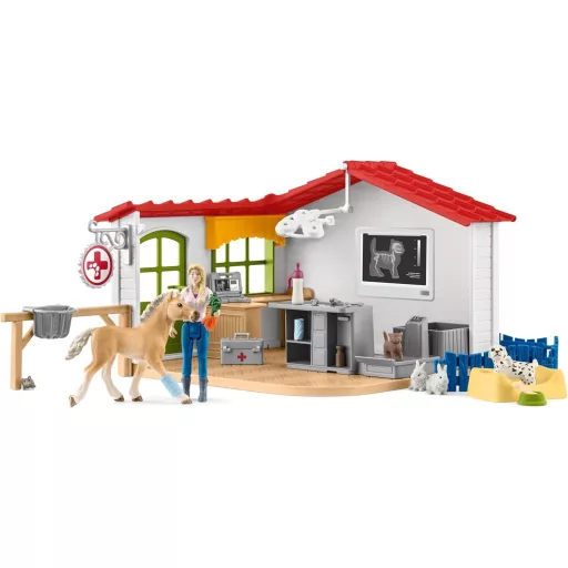 SCHLEICH Farm World Set de joacă Cabinet veterinar, 43 de piese - Cu veterinar, figurină cal și animale de companie, pentru copii de 3-8 ani