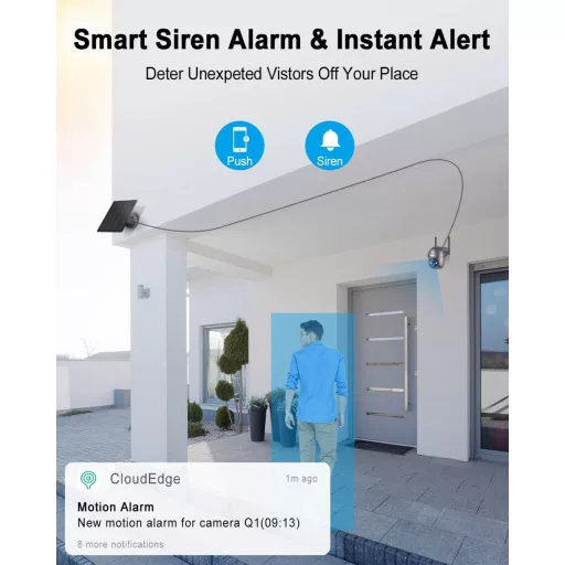 ANRAN 2K Kültéri WiFi Biztonsági Kamera 360° Forgatható Napelemes PIR Mozgásérzékelővel, Reflektorfénnyel, Kétirányú Hanggal, Éjjellátóval,
