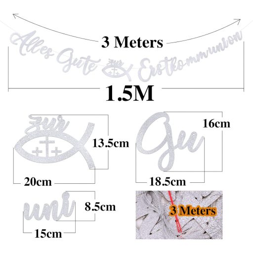 FLOFIA Banner/Guirlandă Argintie Sclipitoare Prima Împărtășanie, Decor Botez