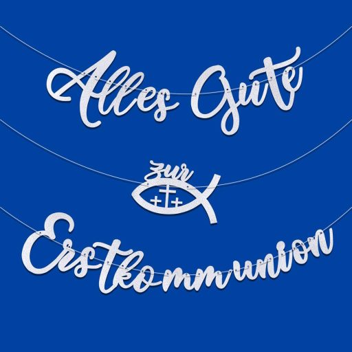 FLOFIA Ezüst Csillogó Első Szentáldozás Girland Banner Keresztelő Dekoráció