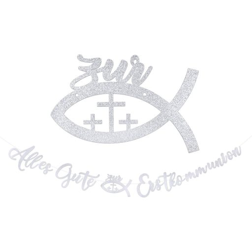 FLOFIA Banner/Guirlandă Argintie Sclipitoare Prima Împărtășanie, Decor Botez