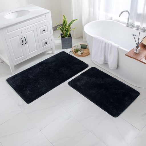 MIULEE Fürdőszobai Szőnyeg 45x120cm Csúszásmentes Mosható Fekete