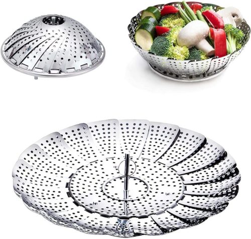 Coș de gătit la aburi pliabil din oțel inoxidabil Eruinfang 14-23,5 cm - Pentru legume, carne, ouă, fructe de mare - Depozitare compactă