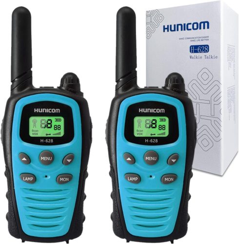 HUNICOM Walkie Talkie Adóvevő 5 km Hatótávval - 16 Csatornás PMR446 Kézi Rádió LED Lámpával, VOX Kéz Nélküli Funkcióval, Kék
